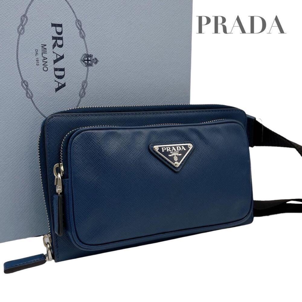 Prada Saffiano Belt Bag Body Blue